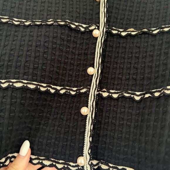 NWT Sandro Andina Cropped Cardigan Sweater Black Waffle Knit Embroidered Striped - Picture 6 of 9